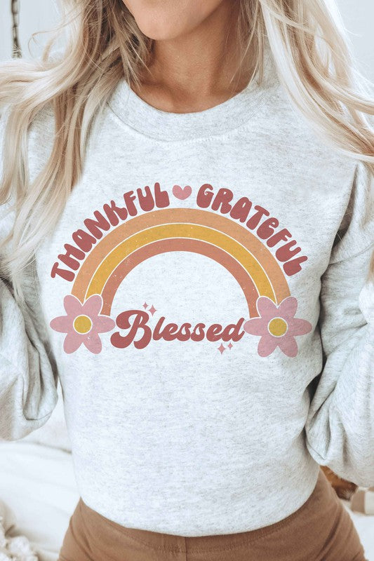 THANKFUL GRATEFUL BLESSED RAINBOW Graphic Crewneck