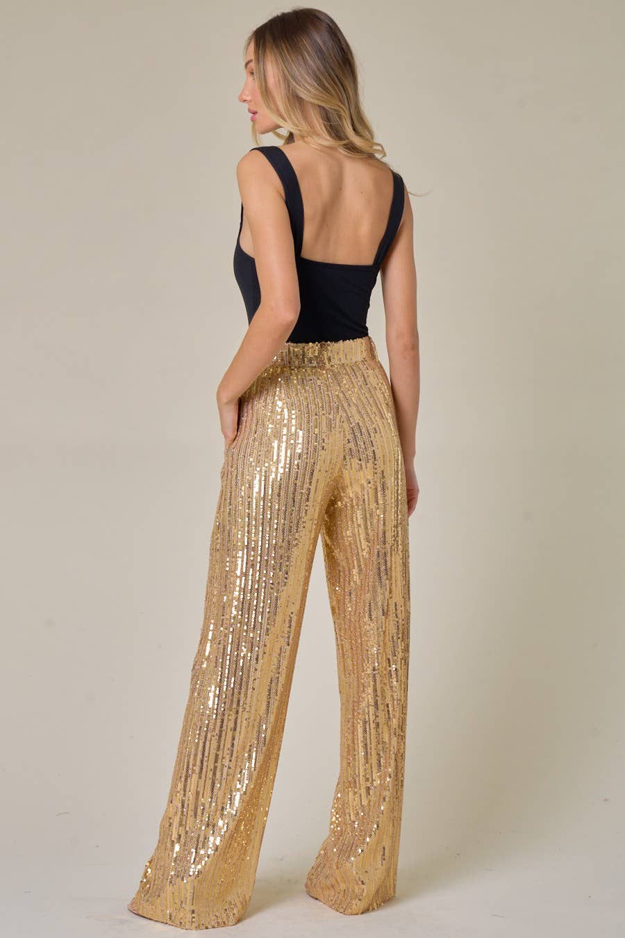 WISTERIA LANE - SEQUINS WIDE LEG PANTS - GOLD 2406