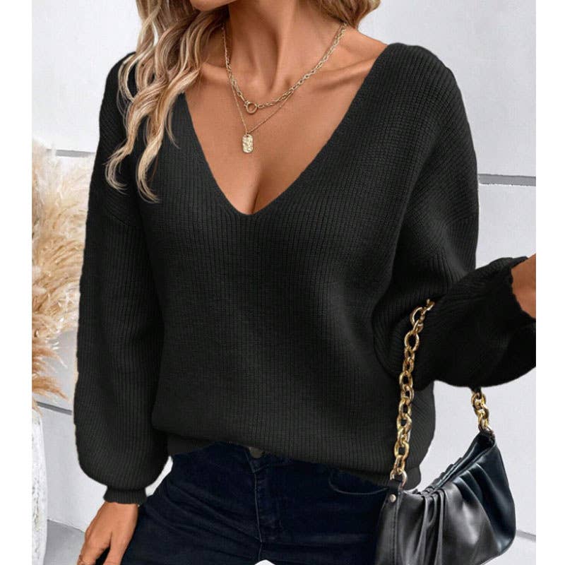 Miss Sparkling - Back Tie Detail V-Neck Sweater