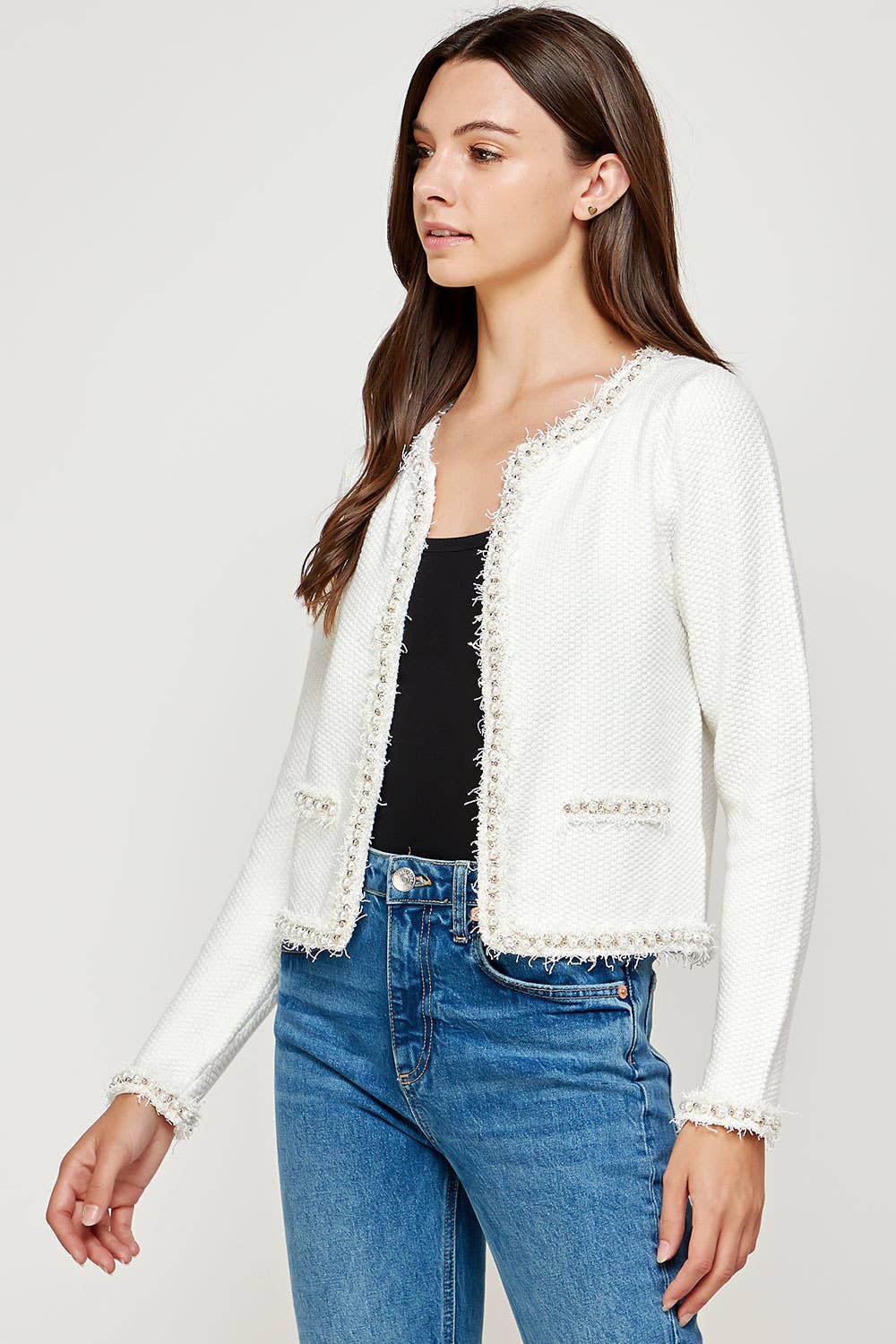 Strut & Bolt - Josette Frayed Pearl Detail Textured Knit Sweater