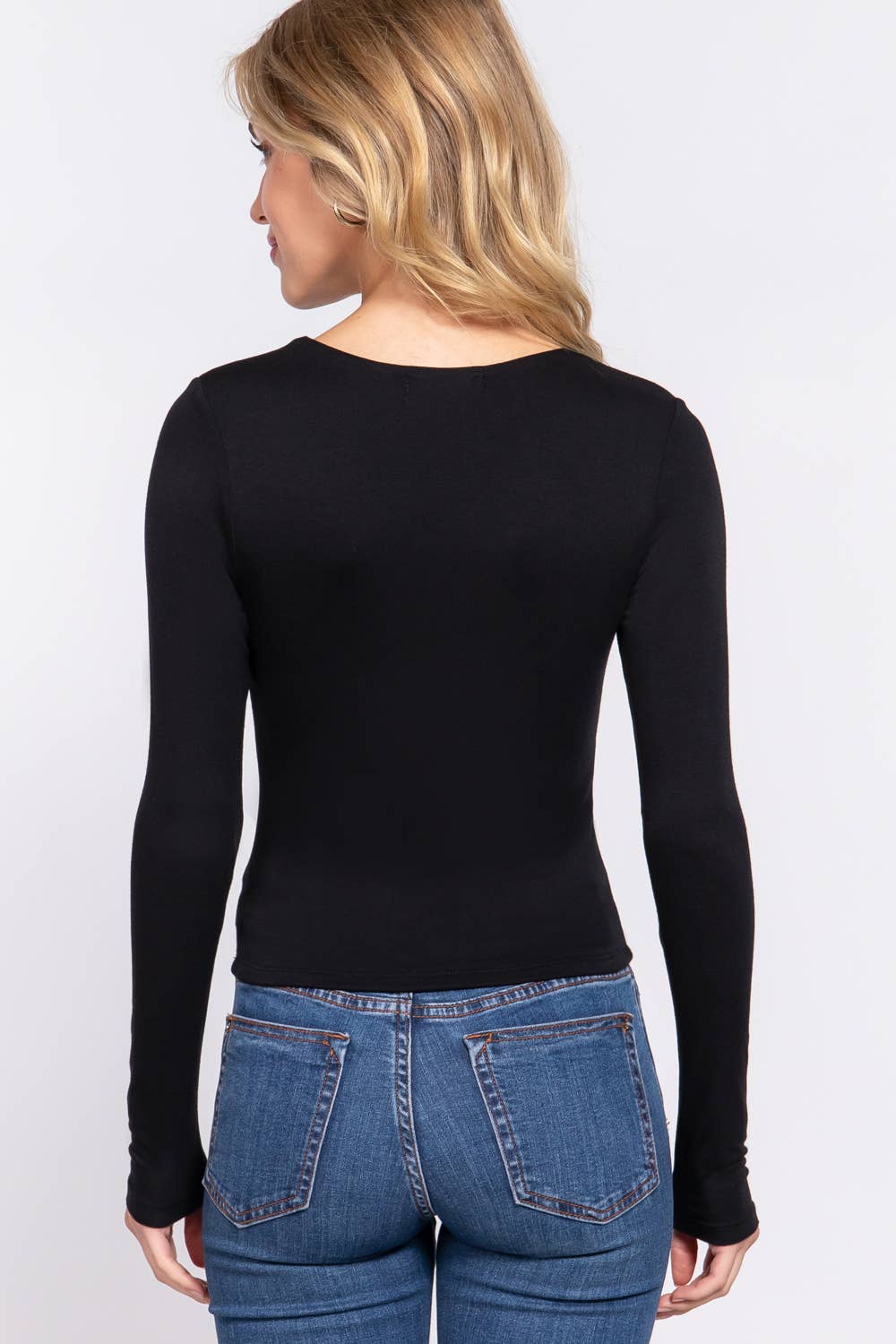 Active Basic | Active USA - Long Sleeve Crew Neck Two Ply Rayon Spandex Jersey Top : BLK-black / M