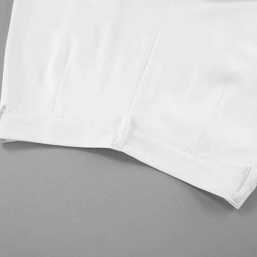 HIDDENBRAND - White High-Waisted Simple Casual Trousers: White / L