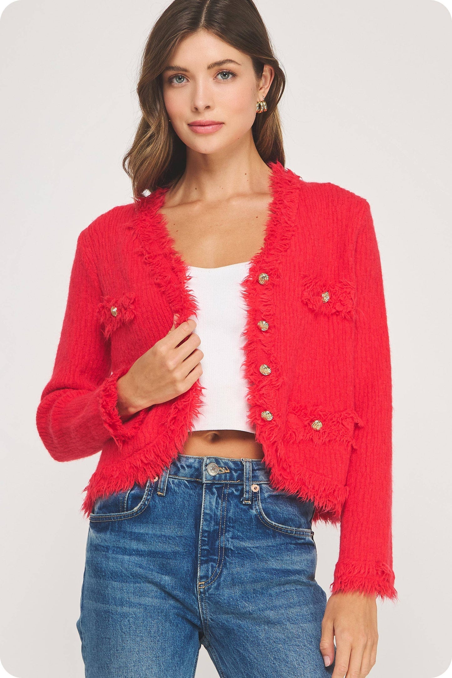 Strut & Bolt - Frayed Trim Textured Cardigan