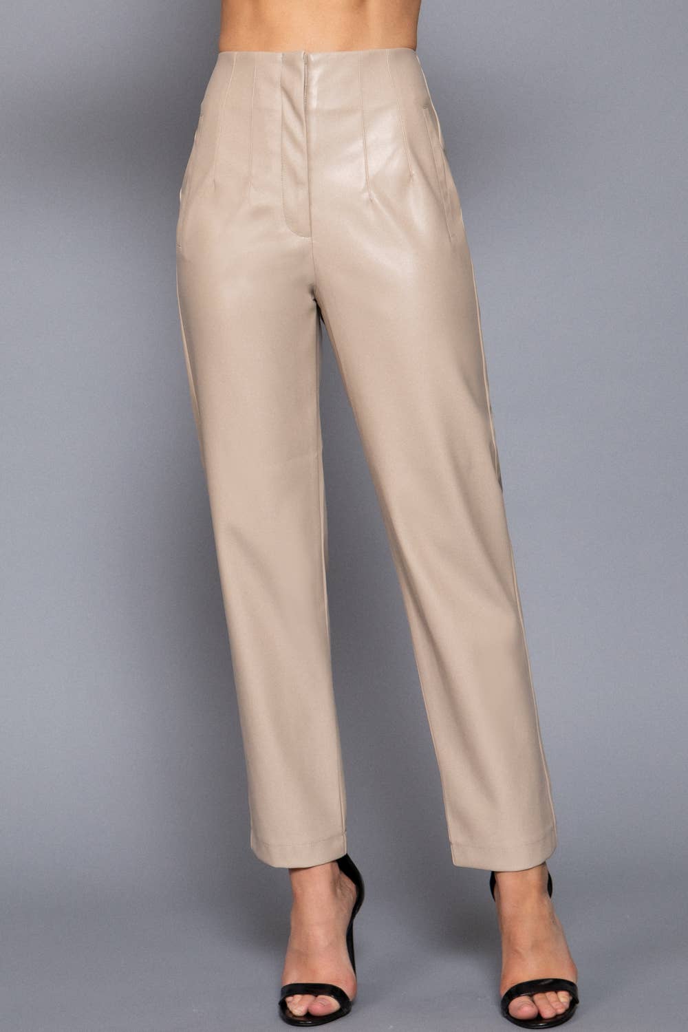 Active Basic | Active USA - Hight Waist Slim Fit Faux Leather Long Pants: BRN-warm brown / M