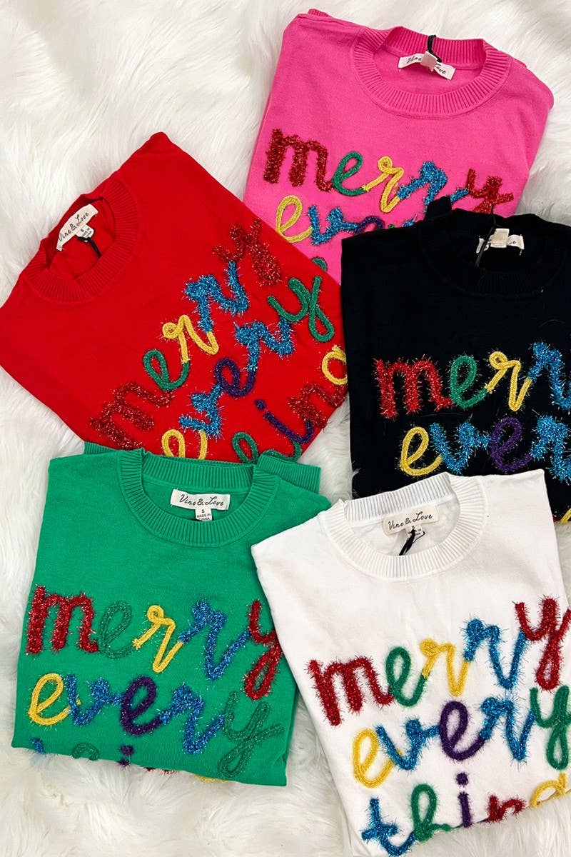 Vine & Love - Merry Everything Pop-Up Letter Graphic Knit Sweater VT81729