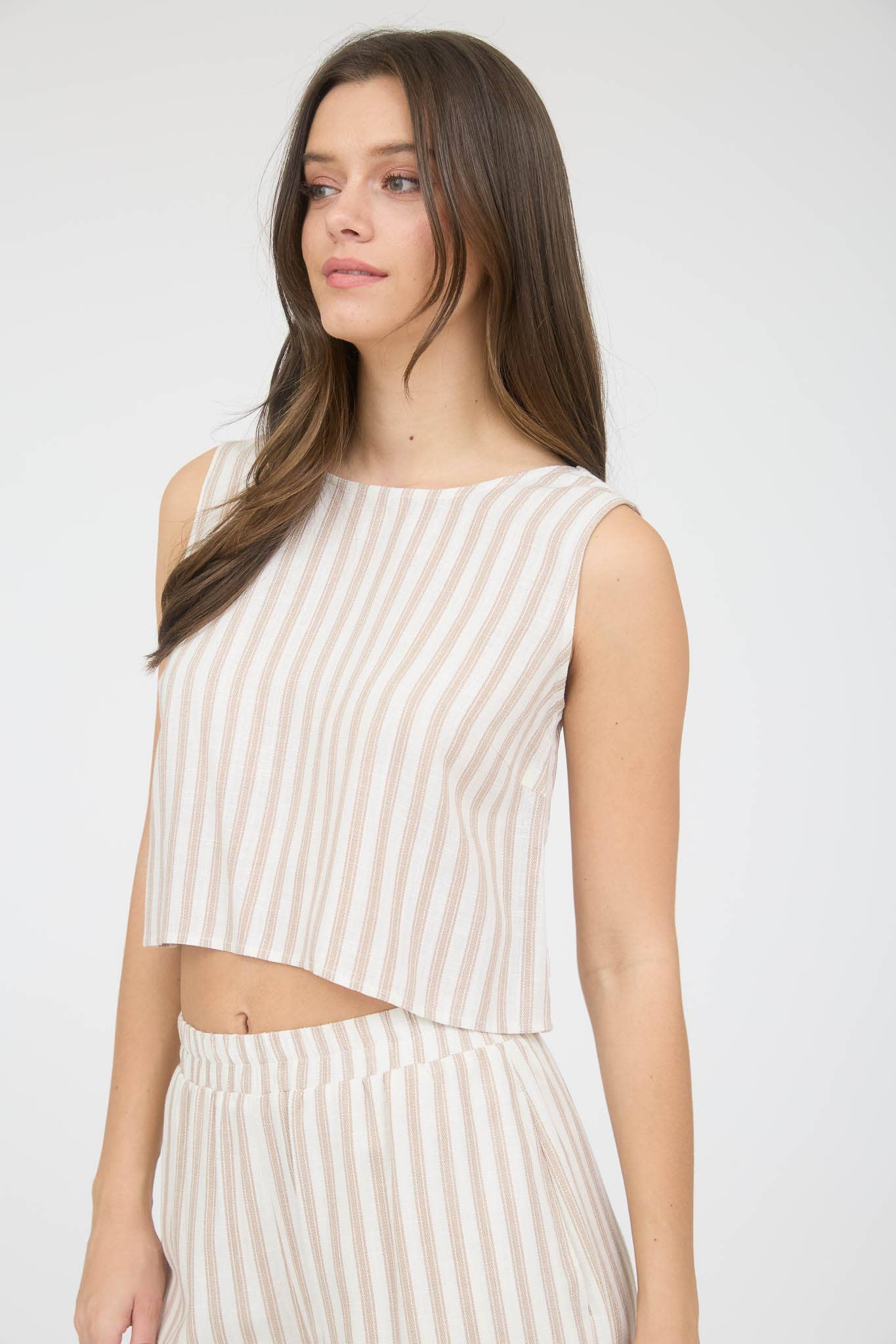 The Workshop Studio - STRIPE LINEN BACK TIE DETAIL SLEEVELESS TOP