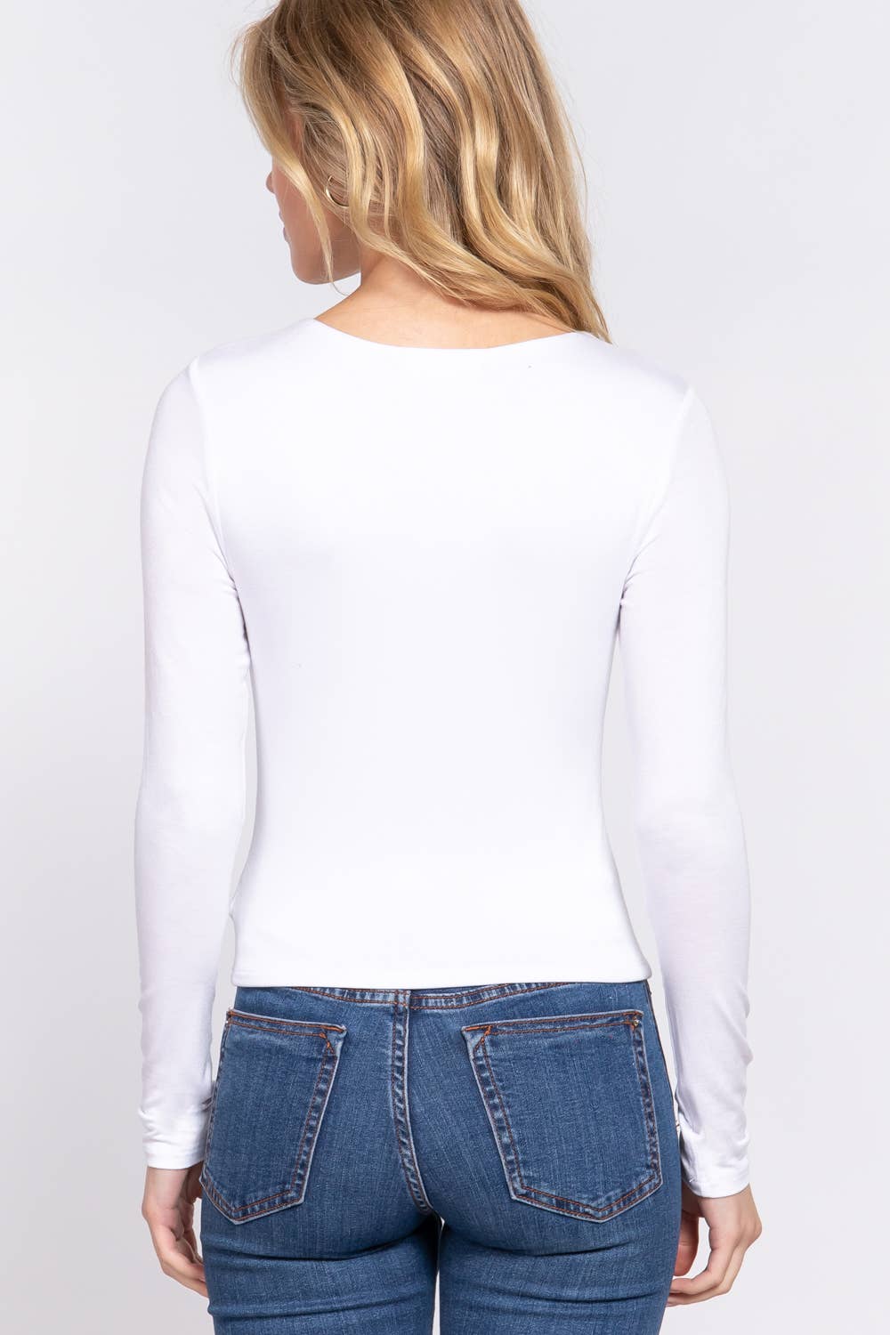 Active Basic | Active USA - Long Sleeve Crew Neck Two Ply Rayon Spandex Jersey Top : WHT-off white / L