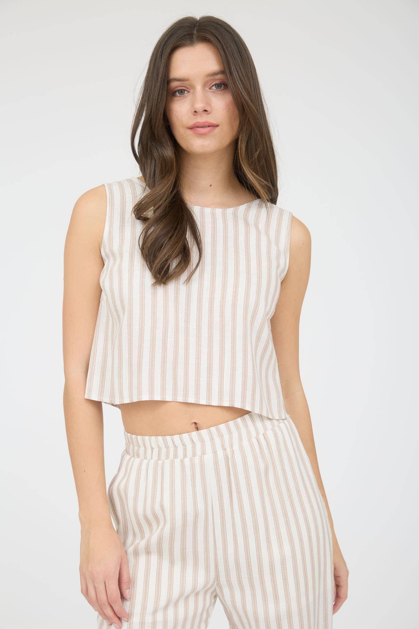 The Workshop Studio - STRIPE LINEN BACK TIE DETAIL SLEEVELESS TOP
