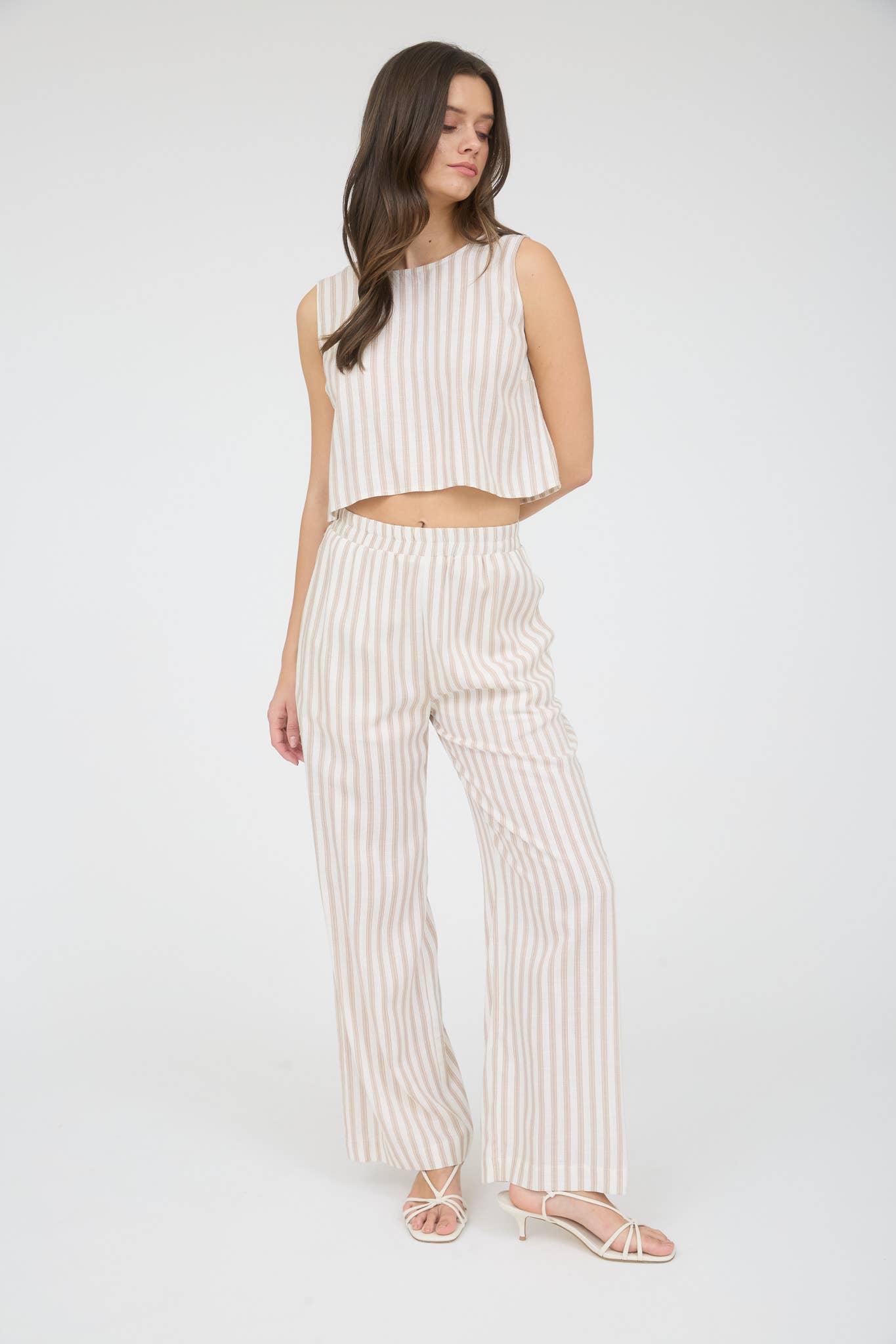 The Workshop Studio - STRIPE LINEN BACK TIE DETAIL SLEEVELESS TOP