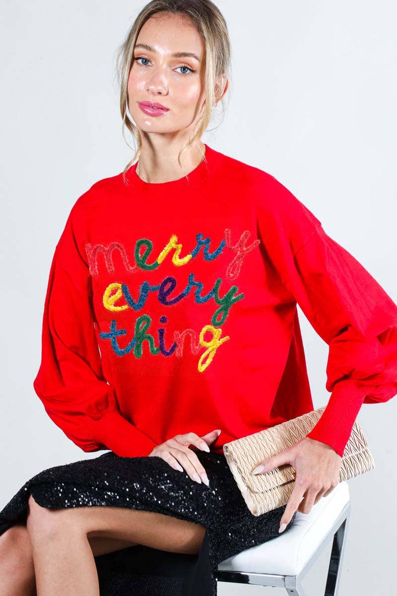 Vine & Love - Merry Everything Pop-Up Letter Graphic Knit Sweater VT81729