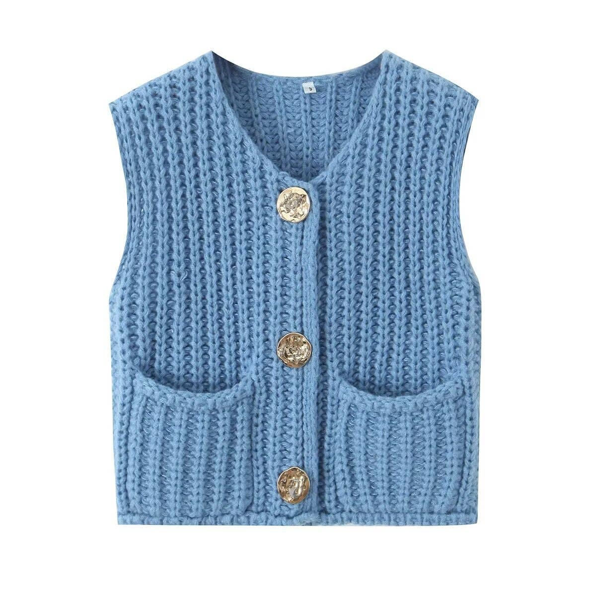 Rosa Clothing - Multicolor chunky needle knitted vest: Apricot / M