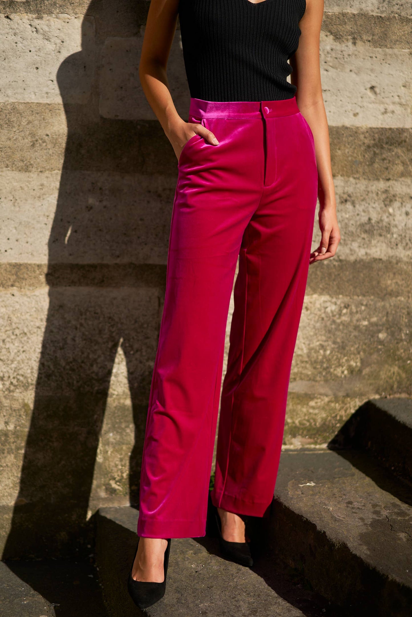 CHOKLATE PARIS - High-waisted straight-cut velvet trousers - P2228