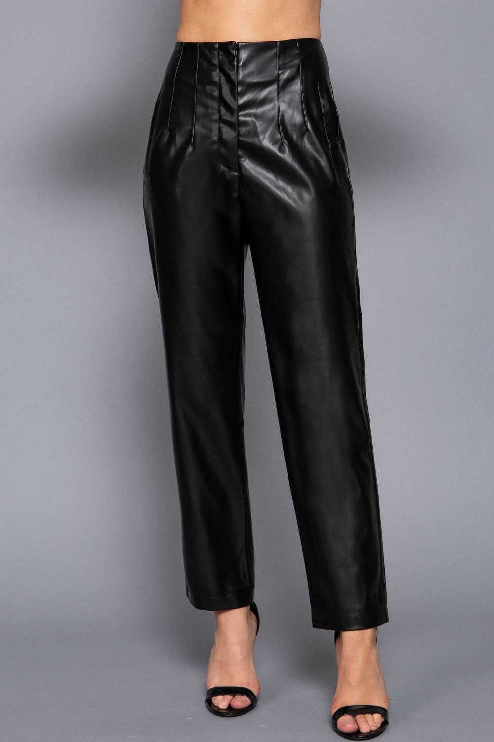 Active Basic | Active USA - Hight Waist Slim Fit Faux Leather Long Pants: TPE-dark beige / L