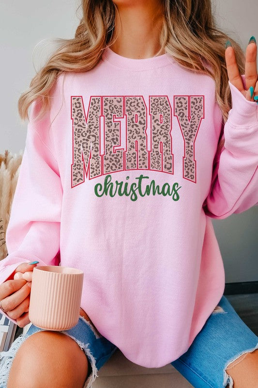 LEOPARD MERRY CHRISTMAS Graphic Sweatshirt