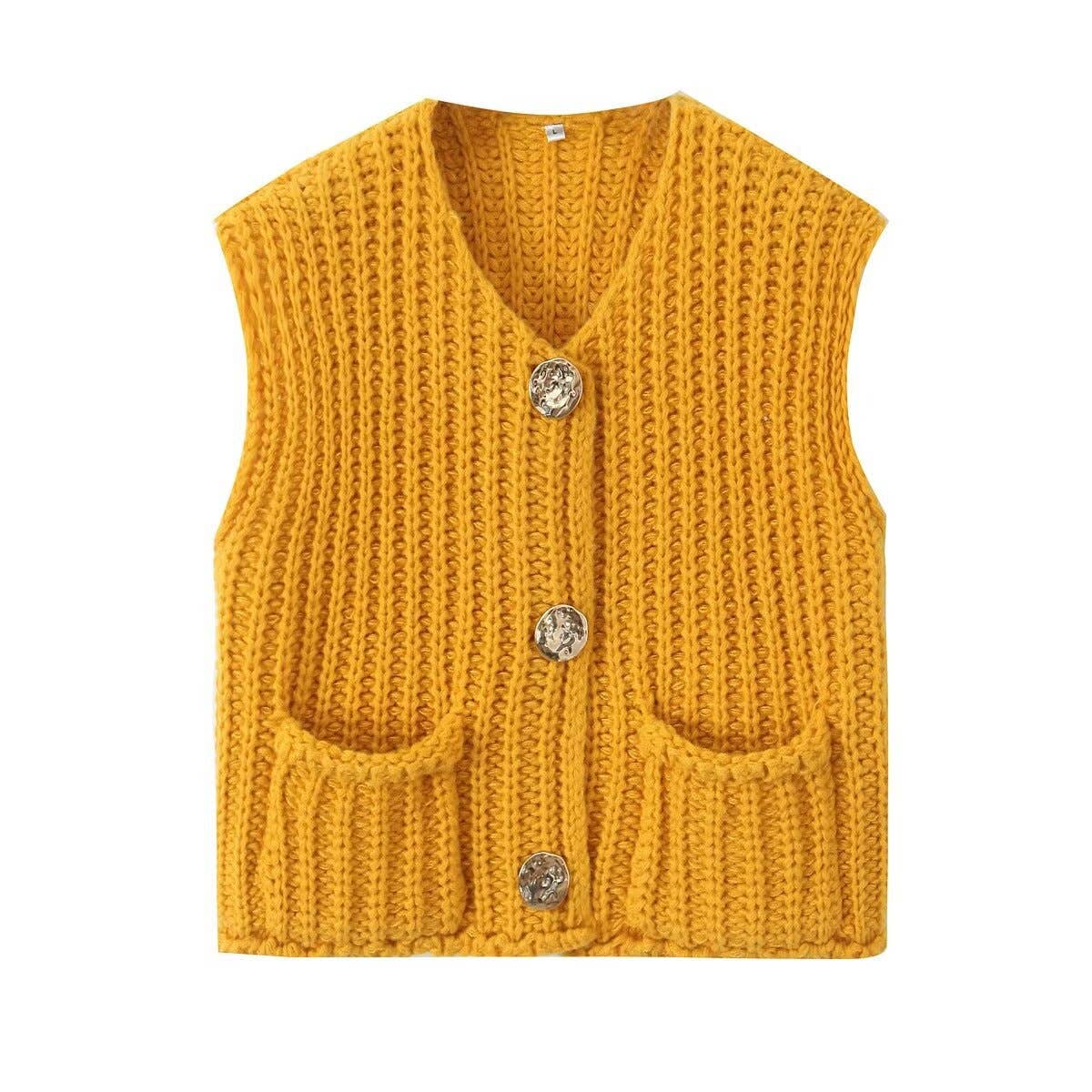 Rosa Clothing - Multicolor chunky needle knitted vest: Apricot / M