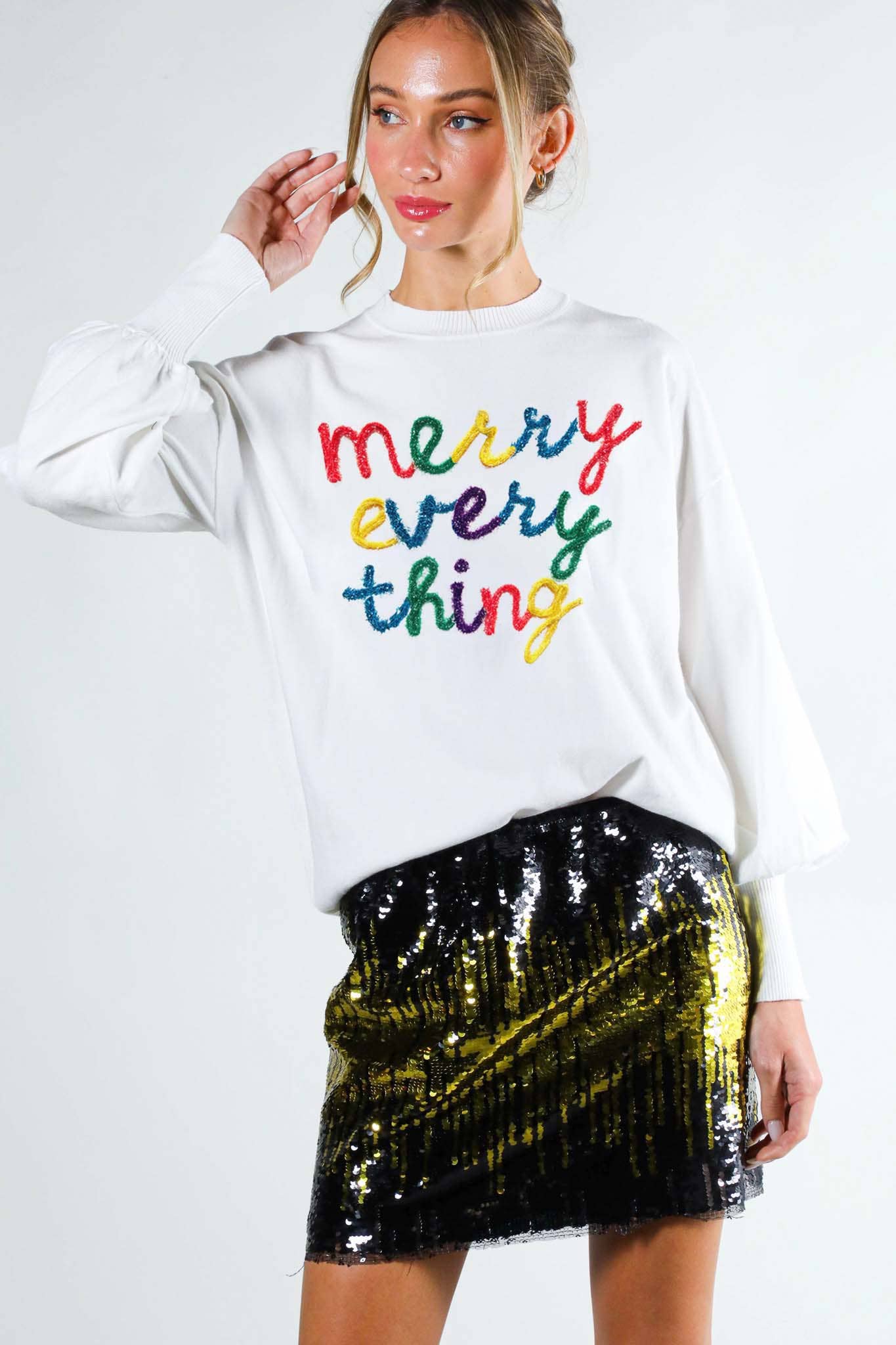 Vine & Love - Merry Everything Pop-Up Letter Graphic Knit Sweater VT81729