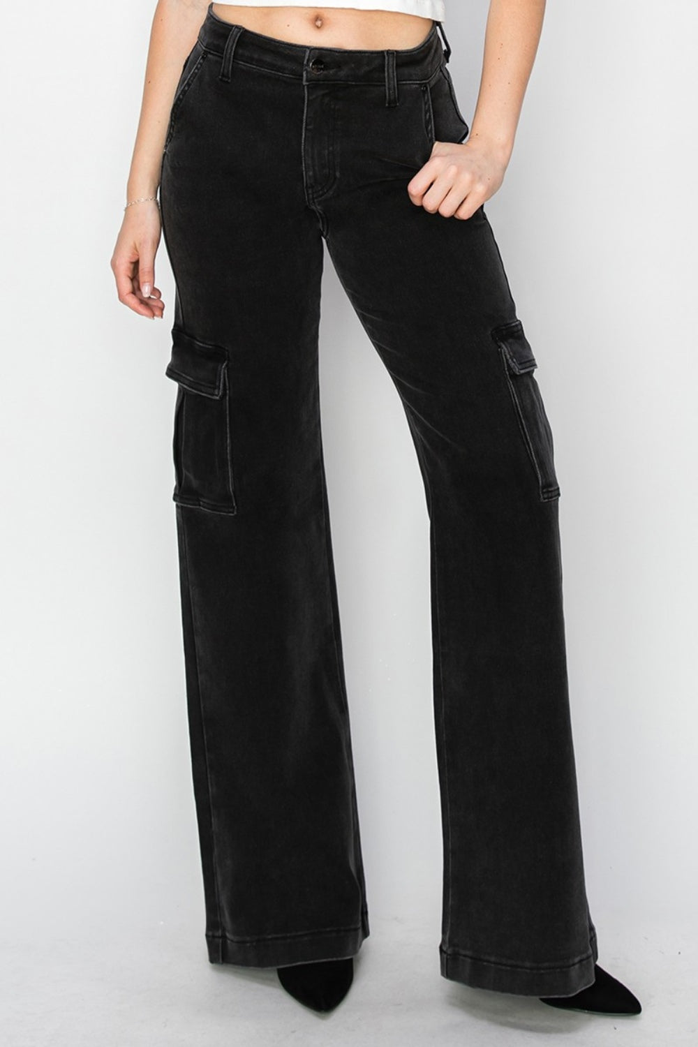 Risen Full Size High Rise Wide Leg Cargo Jeans