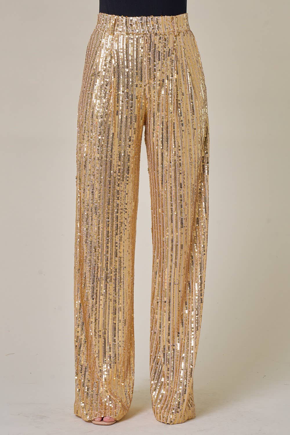WISTERIA LANE - SEQUINS WIDE LEG PANTS - GOLD 2406