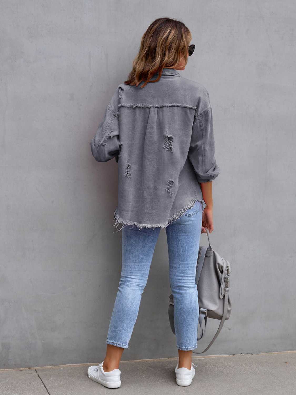 Distressed Drop Shoulder Denim Jacket