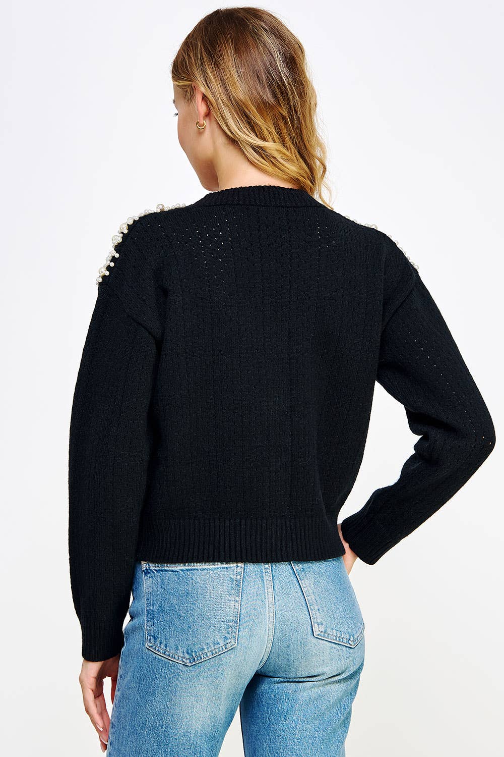 Strut & Bolt - Pearl Studded Eyelet Knit Cardigan Sweater