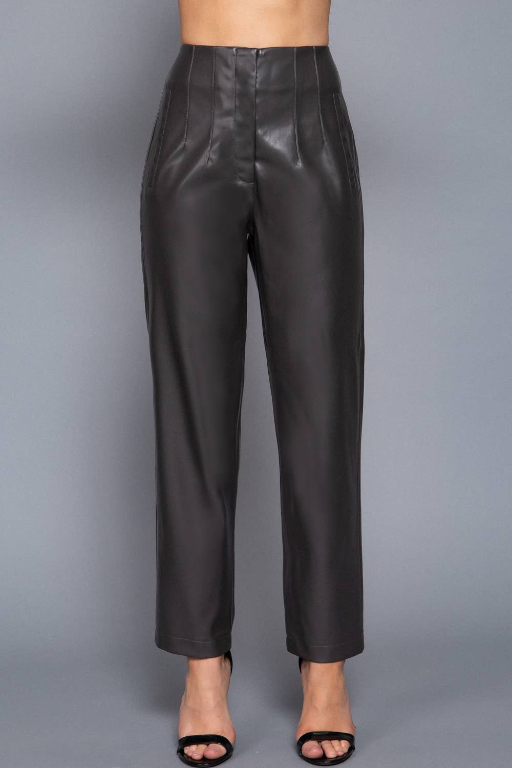 Active Basic | Active USA - Hight Waist Slim Fit Faux Leather Long Pants: BRN-warm brown / M