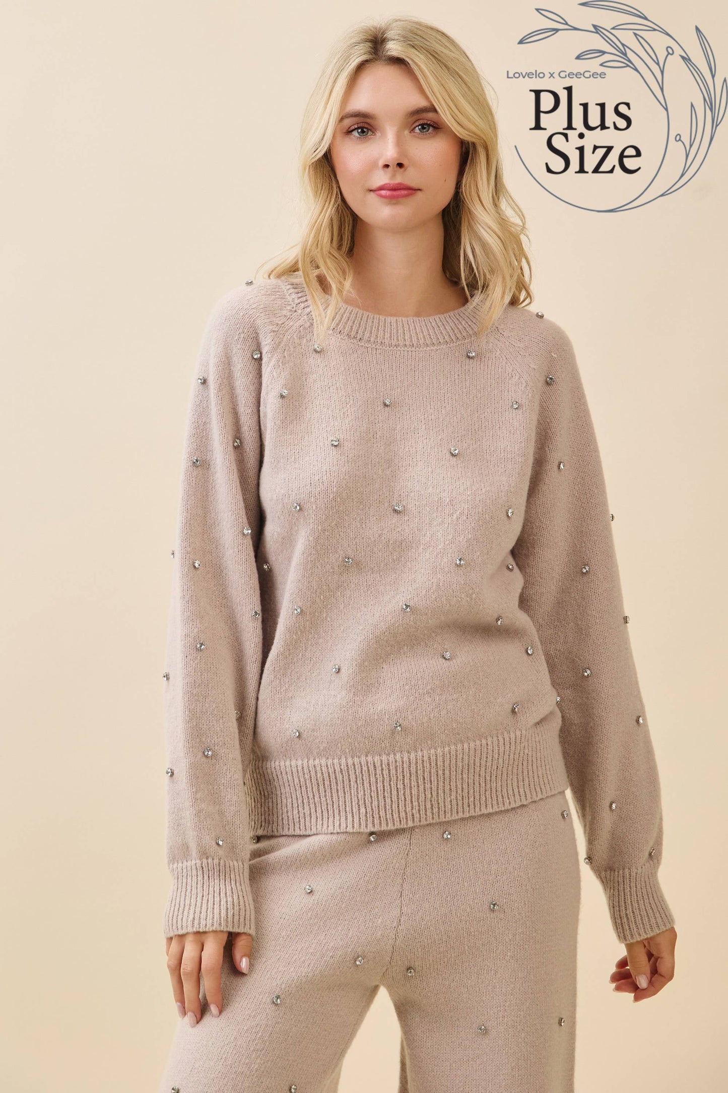 GeeGee x Lovelo - Plus Rhinestone Embellished Knit Sweater OT51845PL