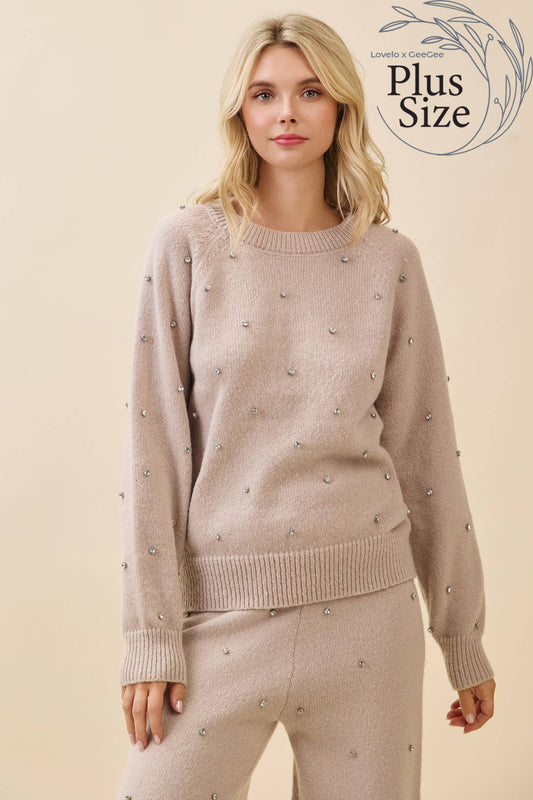 GeeGee x Lovelo - Plus Rhinestone Embellished Knit Sweater OT51845PL
