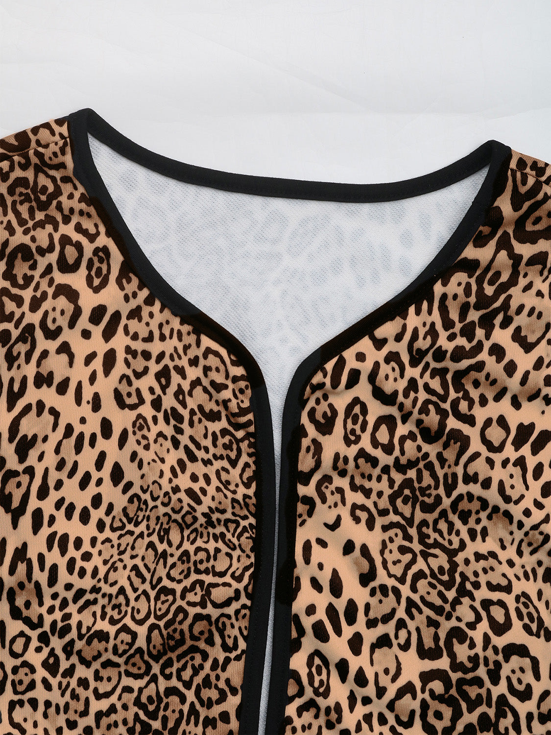 Perfee Leopard Open Front Long Sleeve Jacket