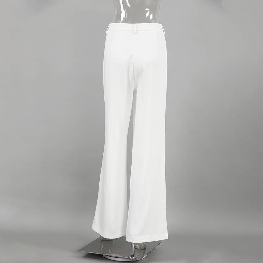 HIDDENBRAND - White High-Waisted Simple Casual Trousers: White / L