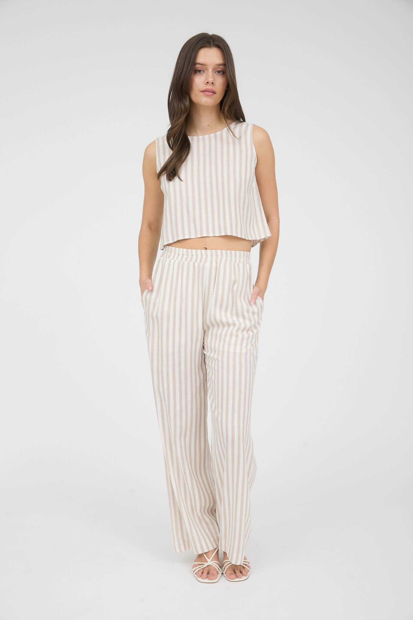 The Workshop Studio - STRIPE LINEN BACK TIE DETAIL SLEEVELESS TOP