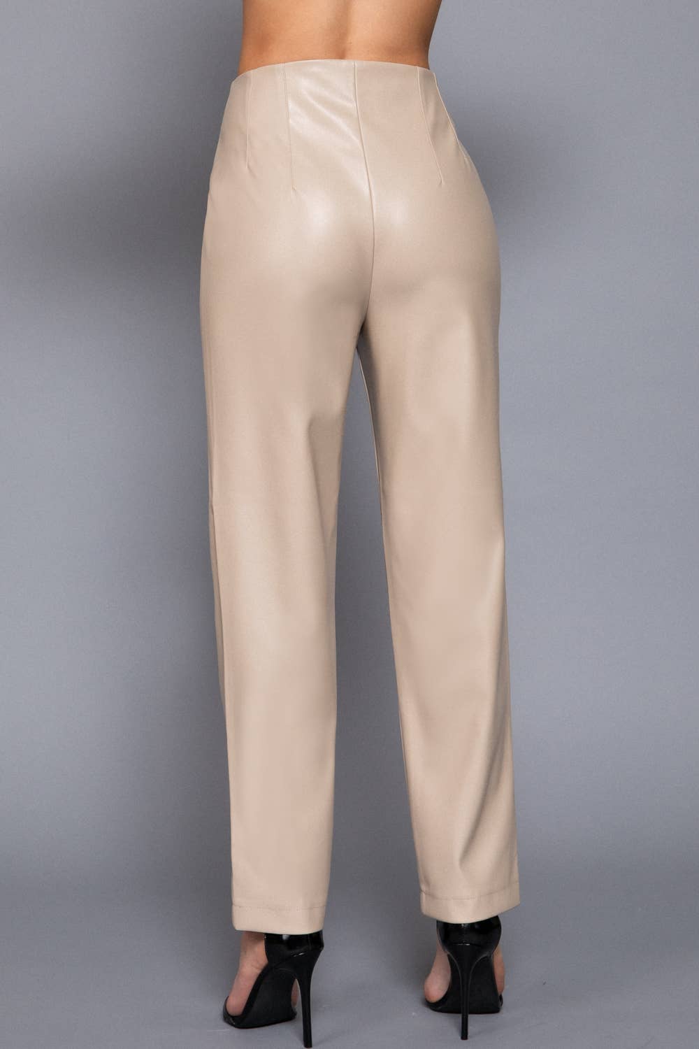 Active Basic | Active USA - Hight Waist Slim Fit Faux Leather Long Pants: TPE-dark beige / L