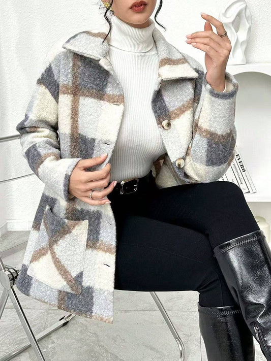 Miss Sparkling - Plaid Woolen Coat