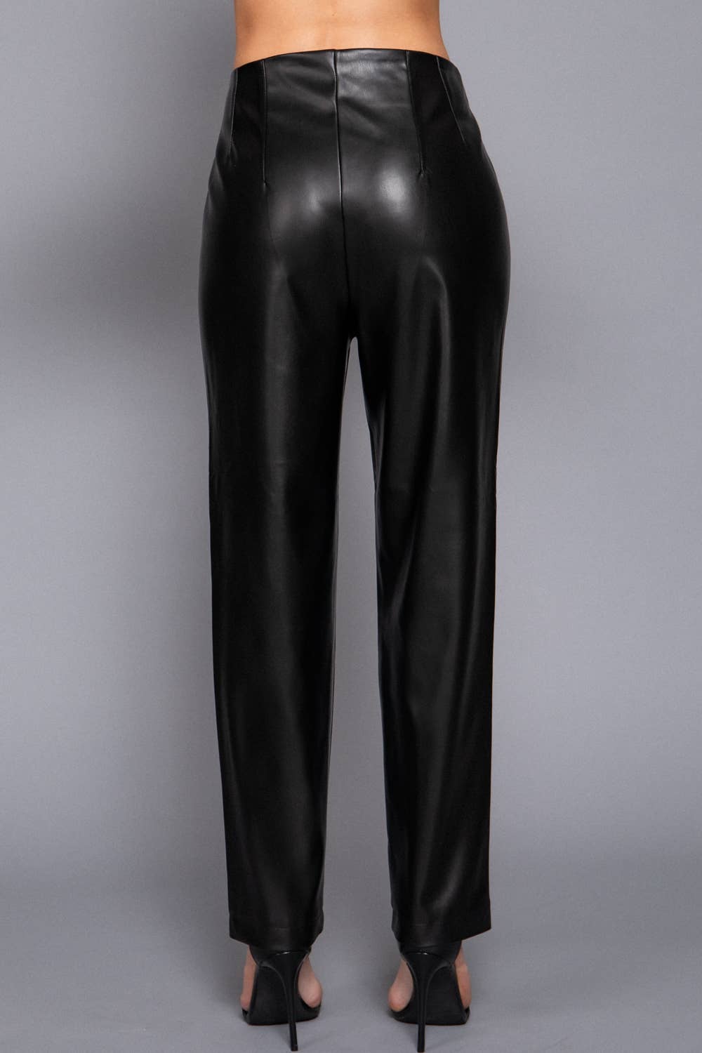 Active Basic | Active USA - Hight Waist Slim Fit Faux Leather Long Pants: BRN-warm brown / M