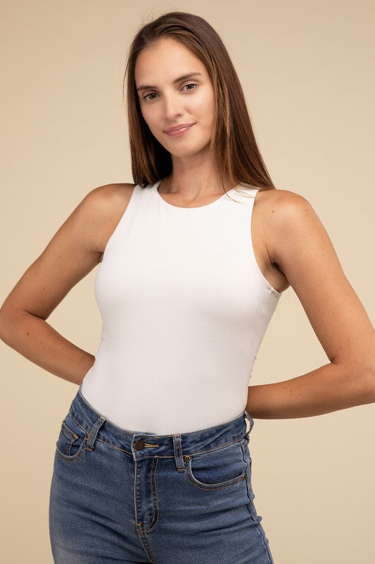 Boat Neck Sleeveless Padded Bodysuit