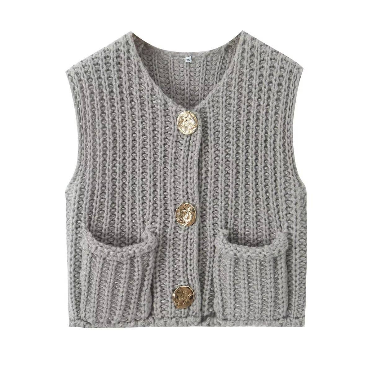 Rosa Clothing - Multicolor chunky needle knitted vest: Apricot / M