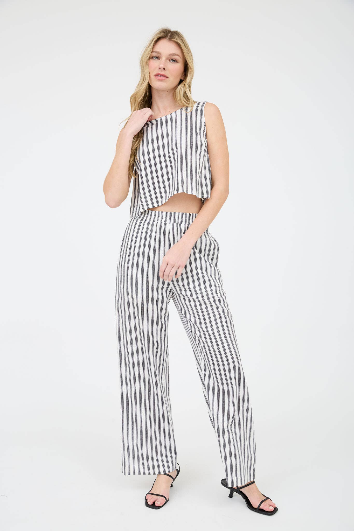 The Workshop Studio - STRIPE LINEN BACK TIE DETAIL SLEEVELESS TOP