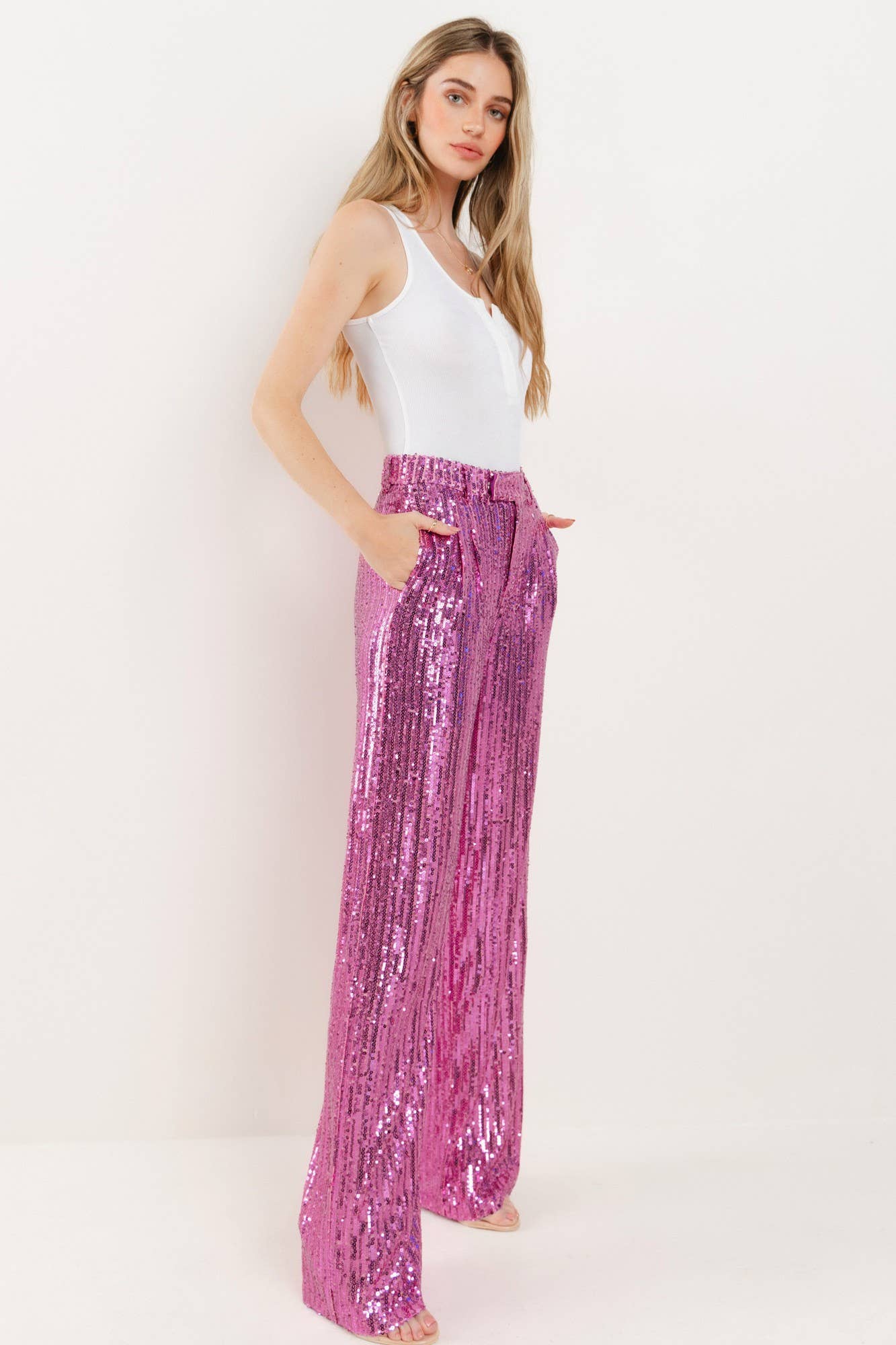 WISTERIA LANE - SEQUINS WIDE LEG PANTS - PINK 2406