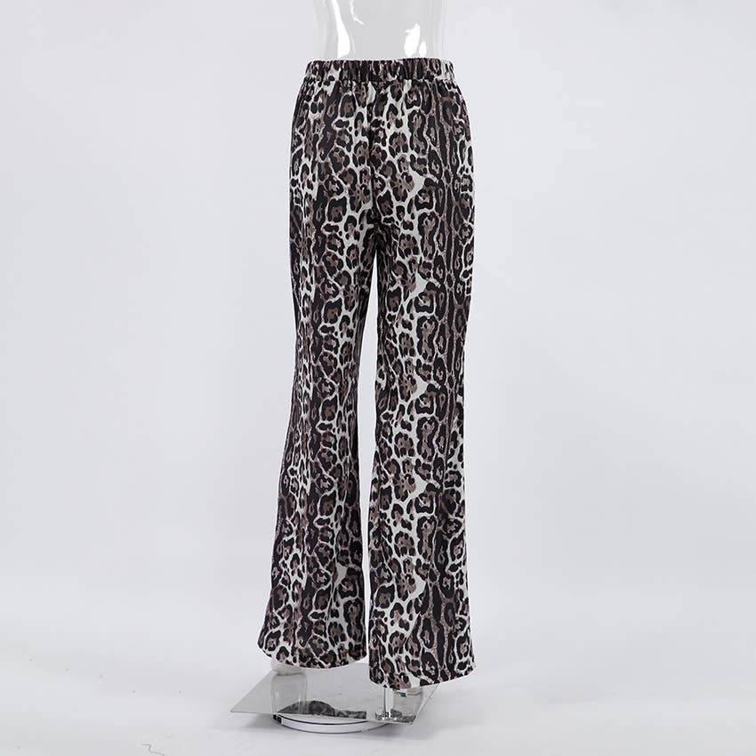 HIDDENBRAND - Leopard-Print Street Elastic Wide-Leg Trousers: Leopard / S