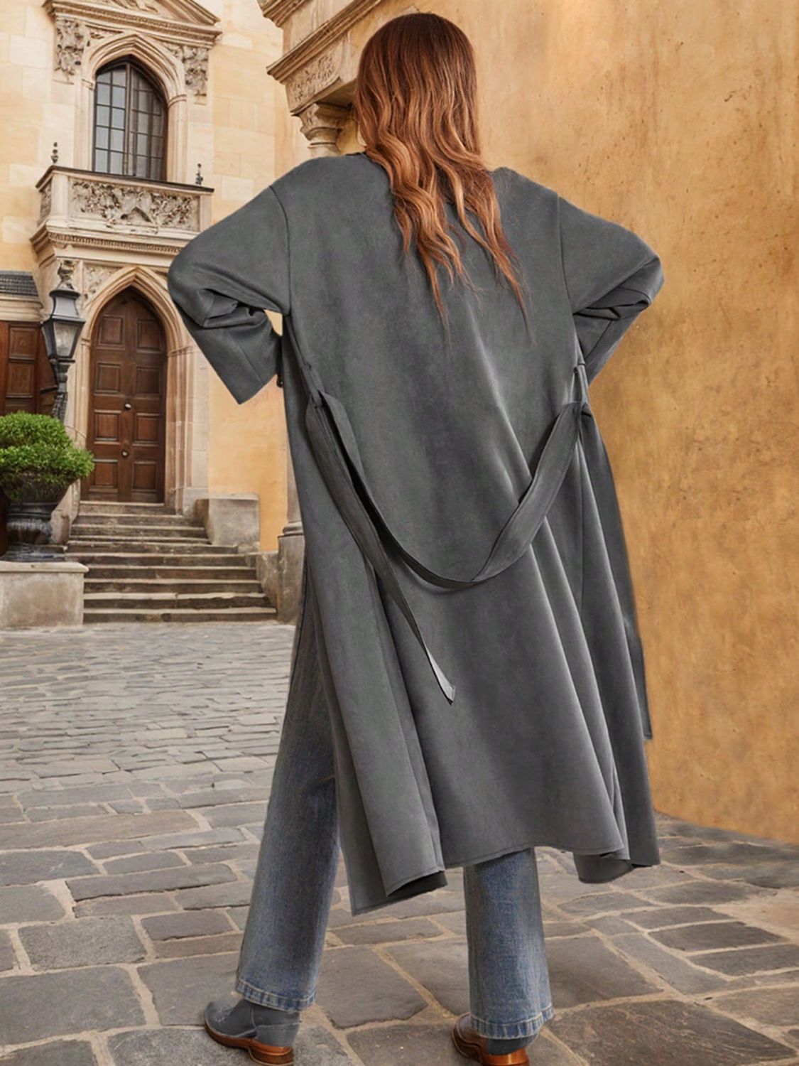 Tie Waist Long Sleeve Coat