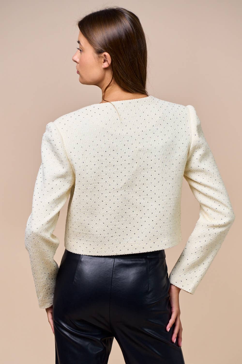 Lalavon - ILT6393 Tweed Jacket with Rhinestone Detail