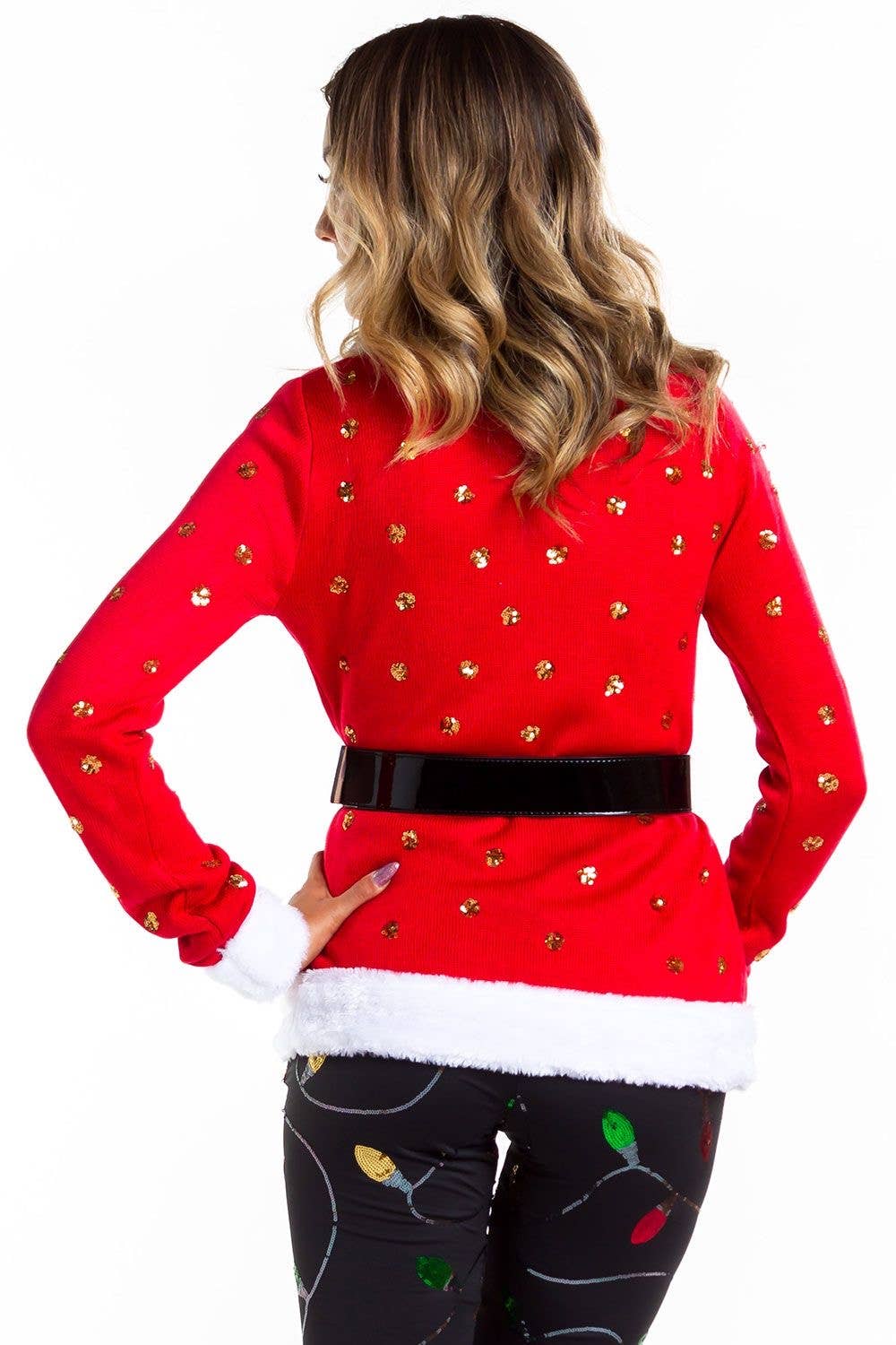 Tipsy Elves - Women's Sequin Mrs. Claus Christmas Sweater - Cardigan